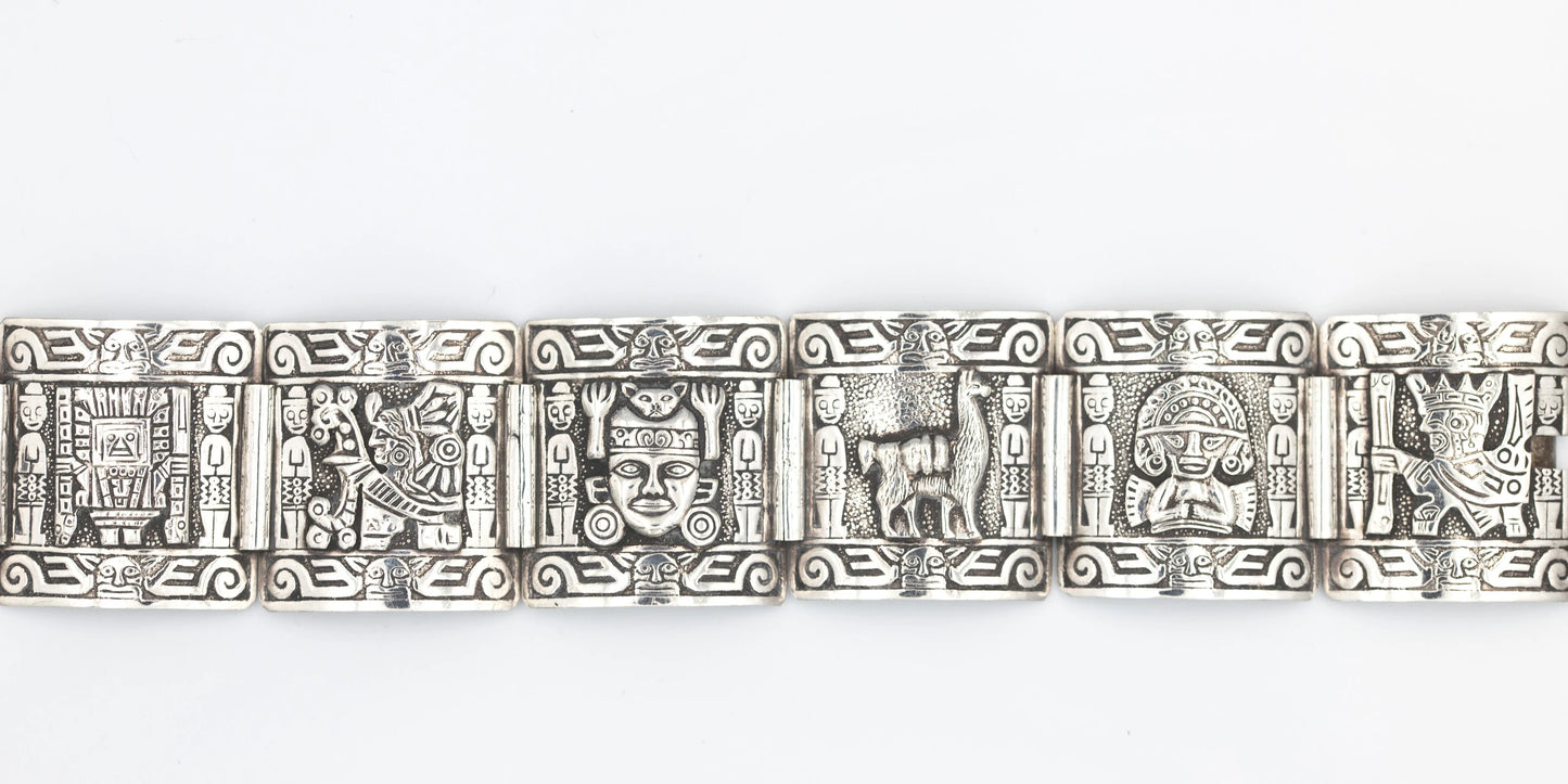 Sterlingsilber-Armband aus Peru mit südamerikanischen Symbolen