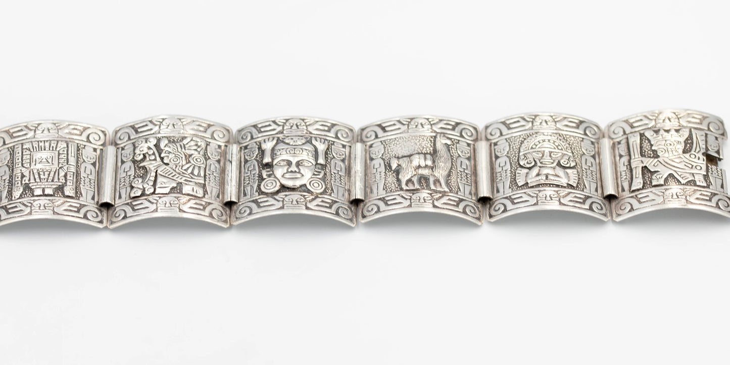 Sterlingsilber-Armband aus Peru mit südamerikanischen Symbolen