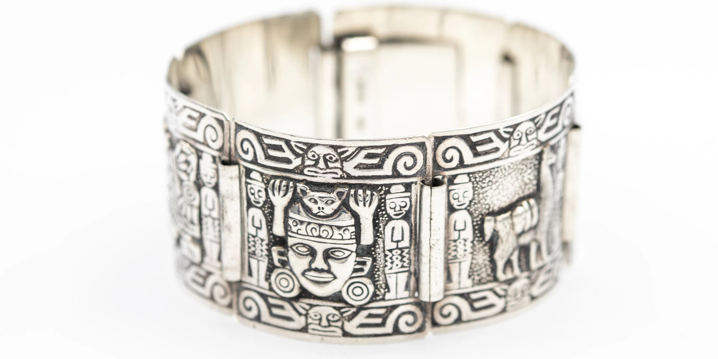 Sterlingsilber-Armband aus Peru mit südamerikanischen Symbolen