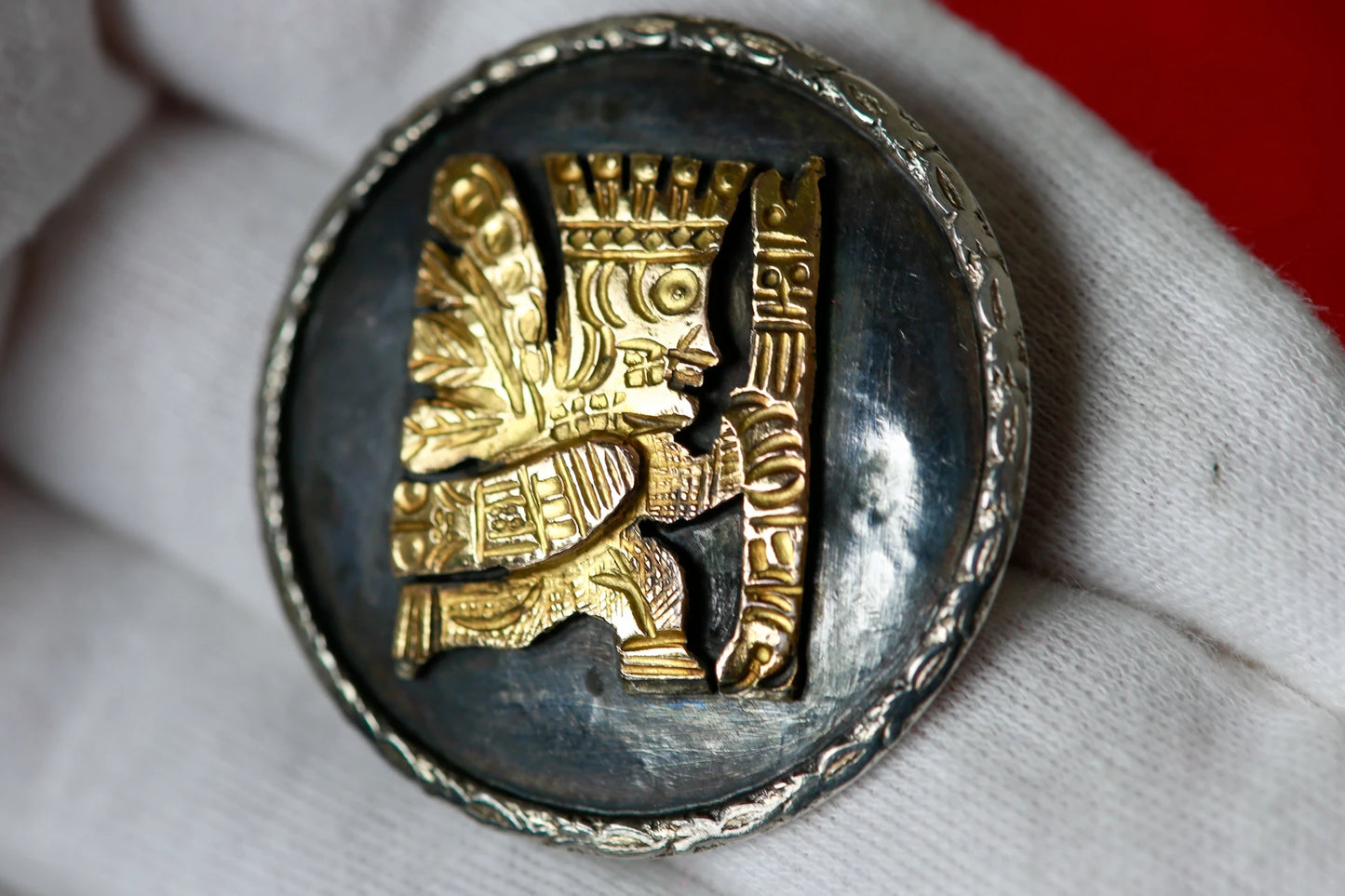 Argentinische Krieger-Schmuckbrosche 900er-Silber vergoldet