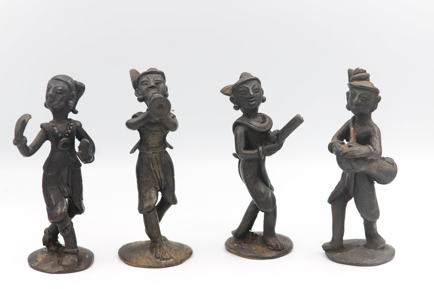 Set handgefertigte Bronze-Musiker aus Südasien