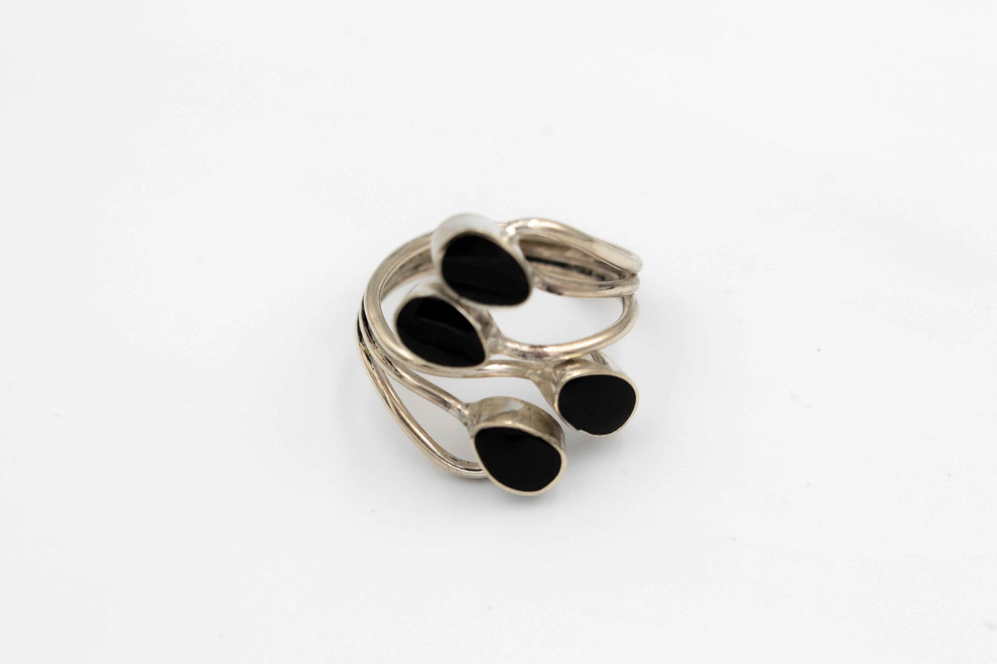 Designer-Silberring mit vier schwarzen Onyx