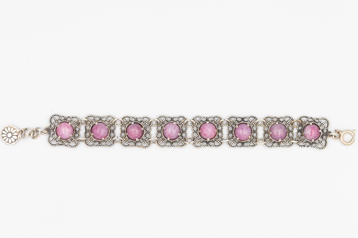 Rosenquarz-Silberarmband mit 8 Edelsteinen
