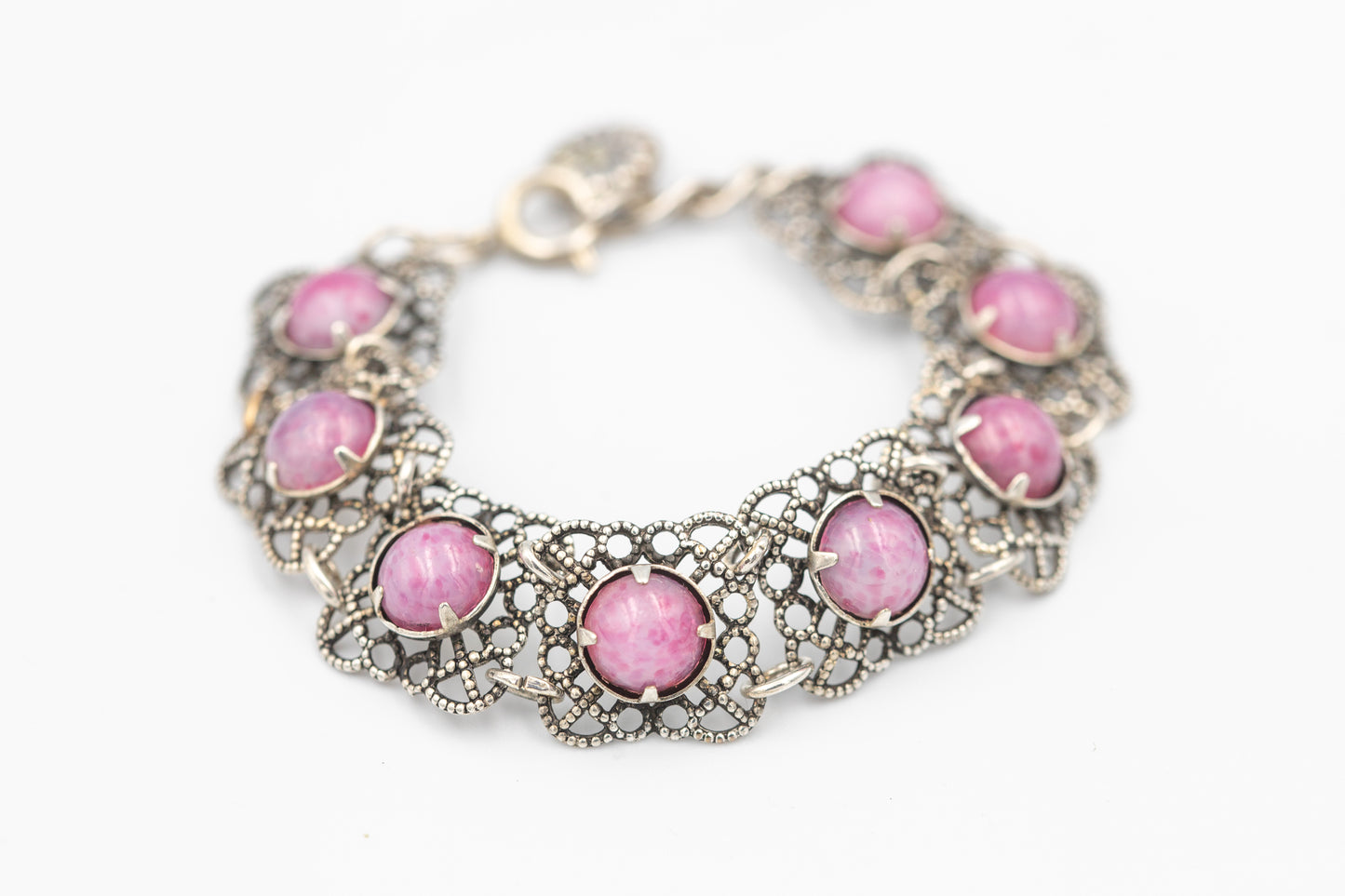 Rosenquarz-Silberarmband mit 8 Edelsteinen