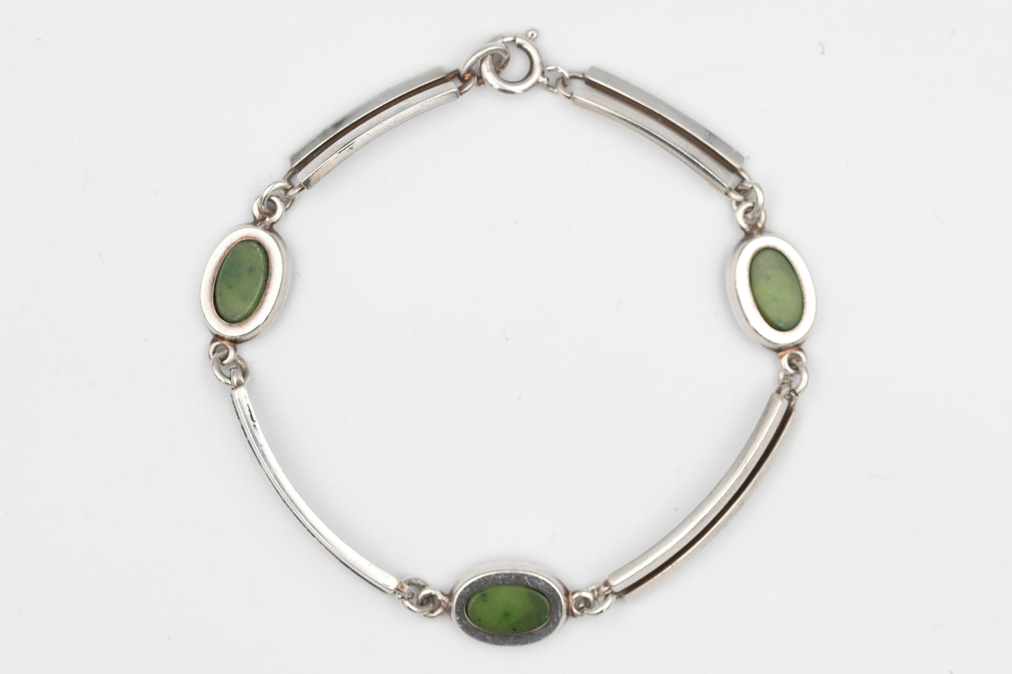 70er-Jahre Modernist-Silberarmband mit Jade