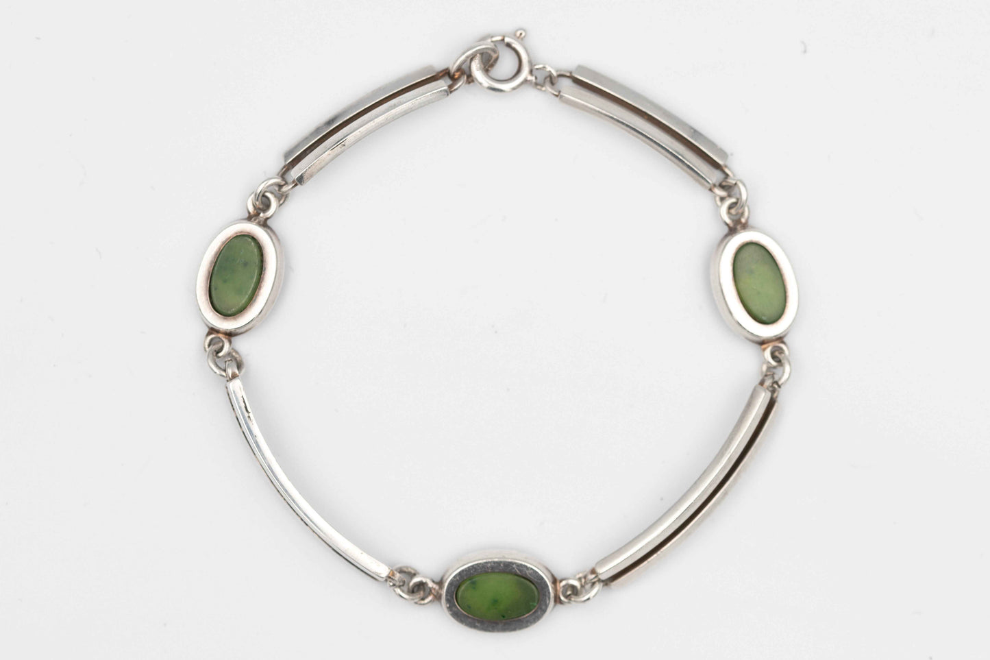 70er-Jahre Modernist-Silberarmband mit Jade