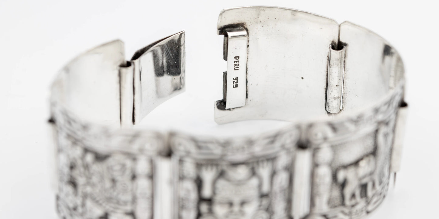 Sterlingsilber-Armband aus Peru mit südamerikanischen Symbolen