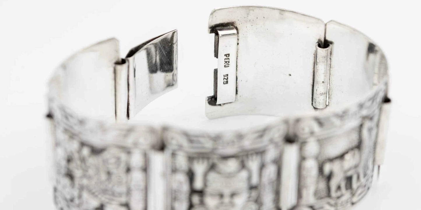 Sterlingsilber-Armband aus Peru mit südamerikanischen Symbolen