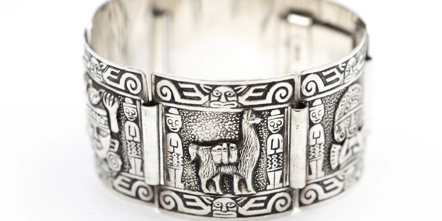 Sterlingsilber-Armband aus Peru mit südamerikanischen Symbolen