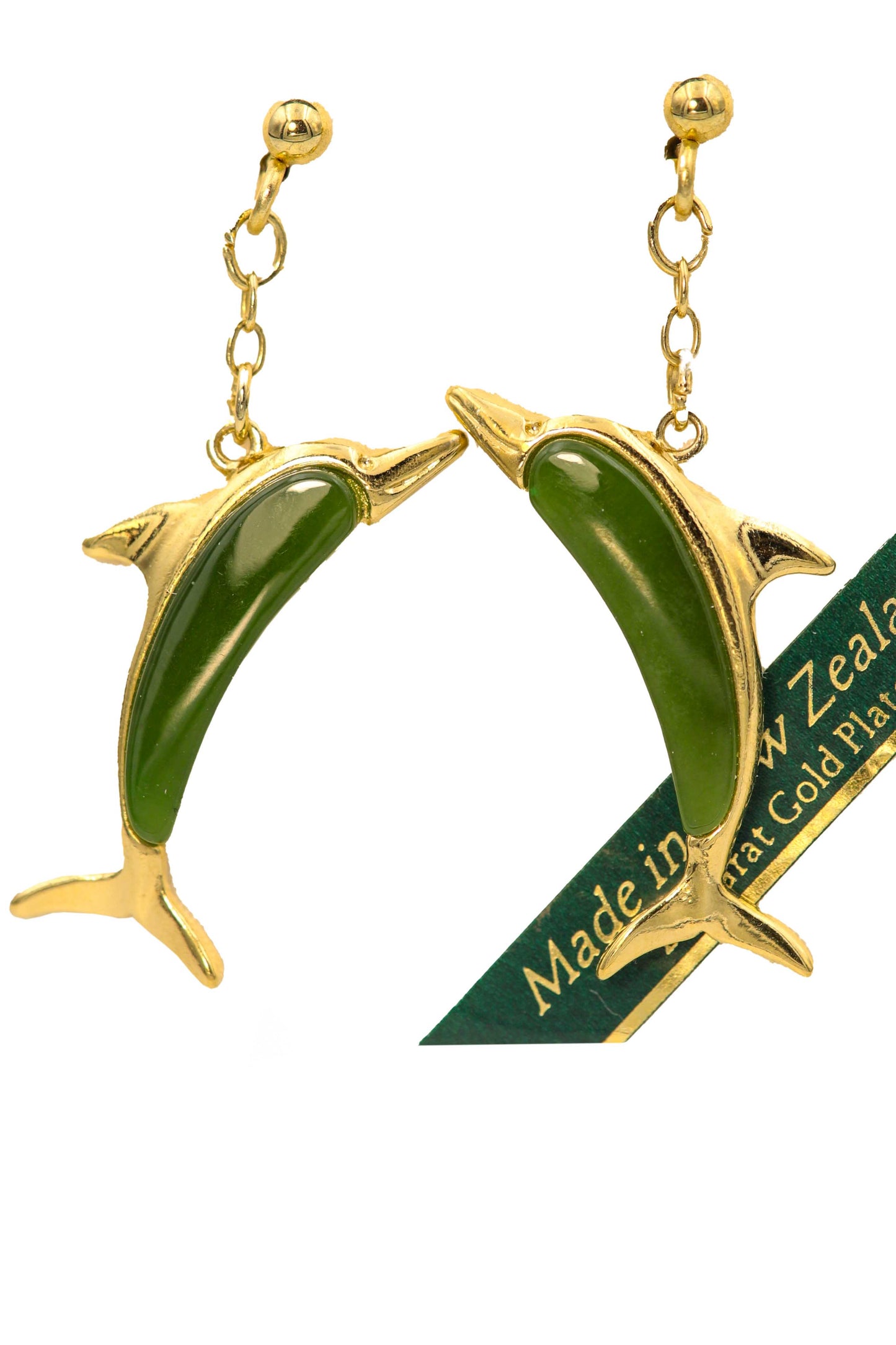 Ariki Delfin-Ohrringe mit Jade & 22 Karat Goldauflage