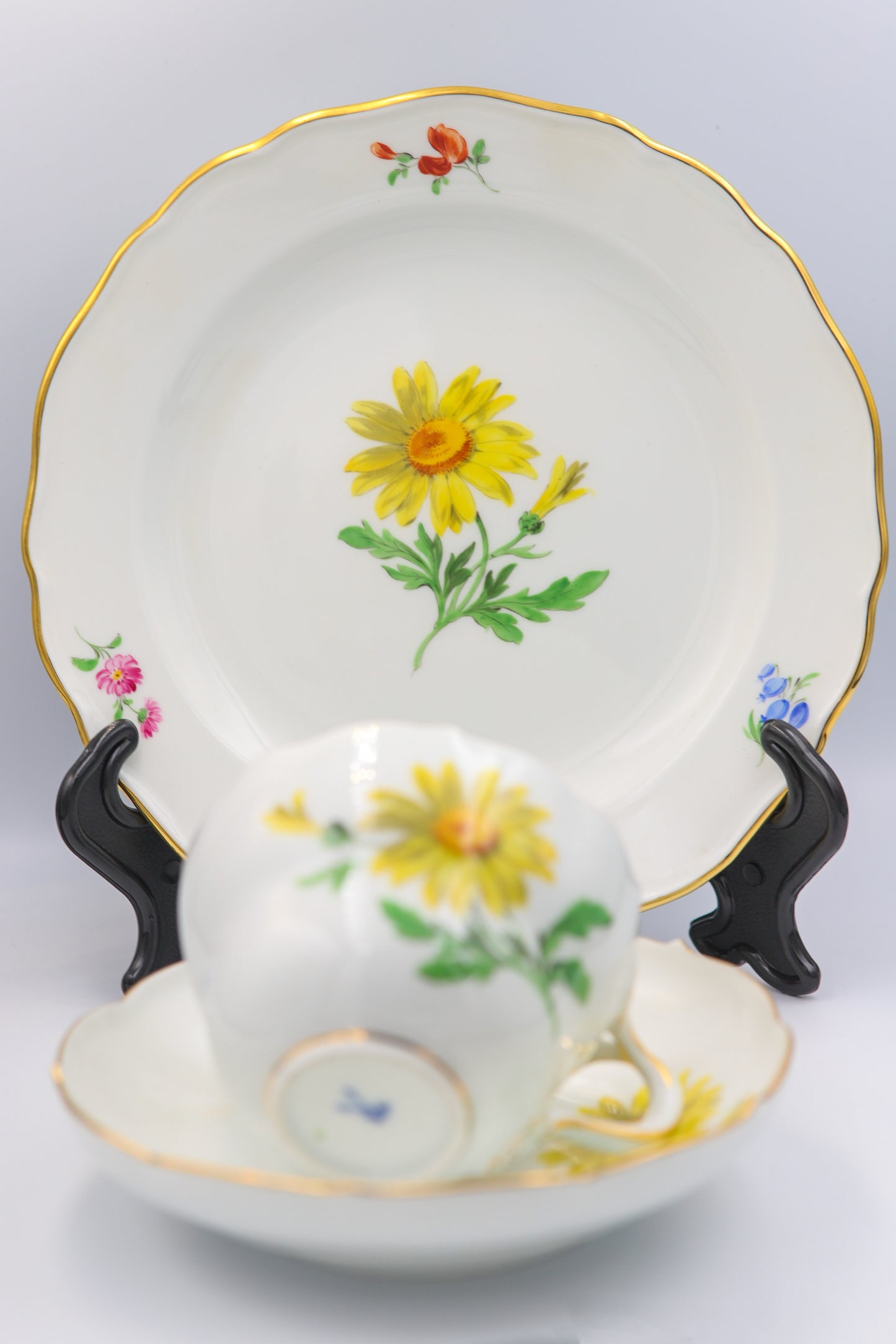 Meissen Kaffeegedeck, Neuer Ausschnitt, gelbe Aster