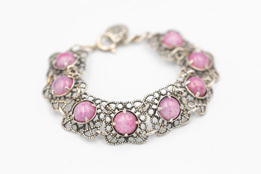 Rosenquarz-Silberarmband mit 8 Edelsteinen