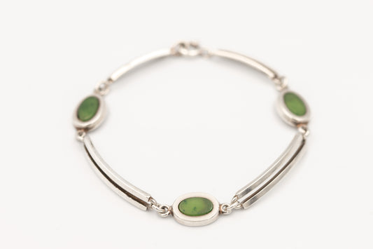 70er-Jahre Modernist-Silberarmband mit Jade